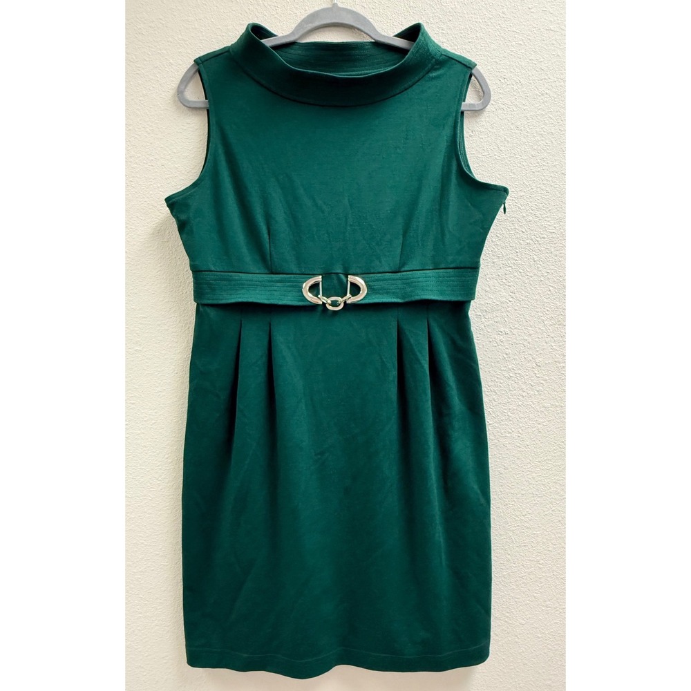 Jessica Howard Green Mock Neck Bit Waist Sheath Dress 12P JH0P9842